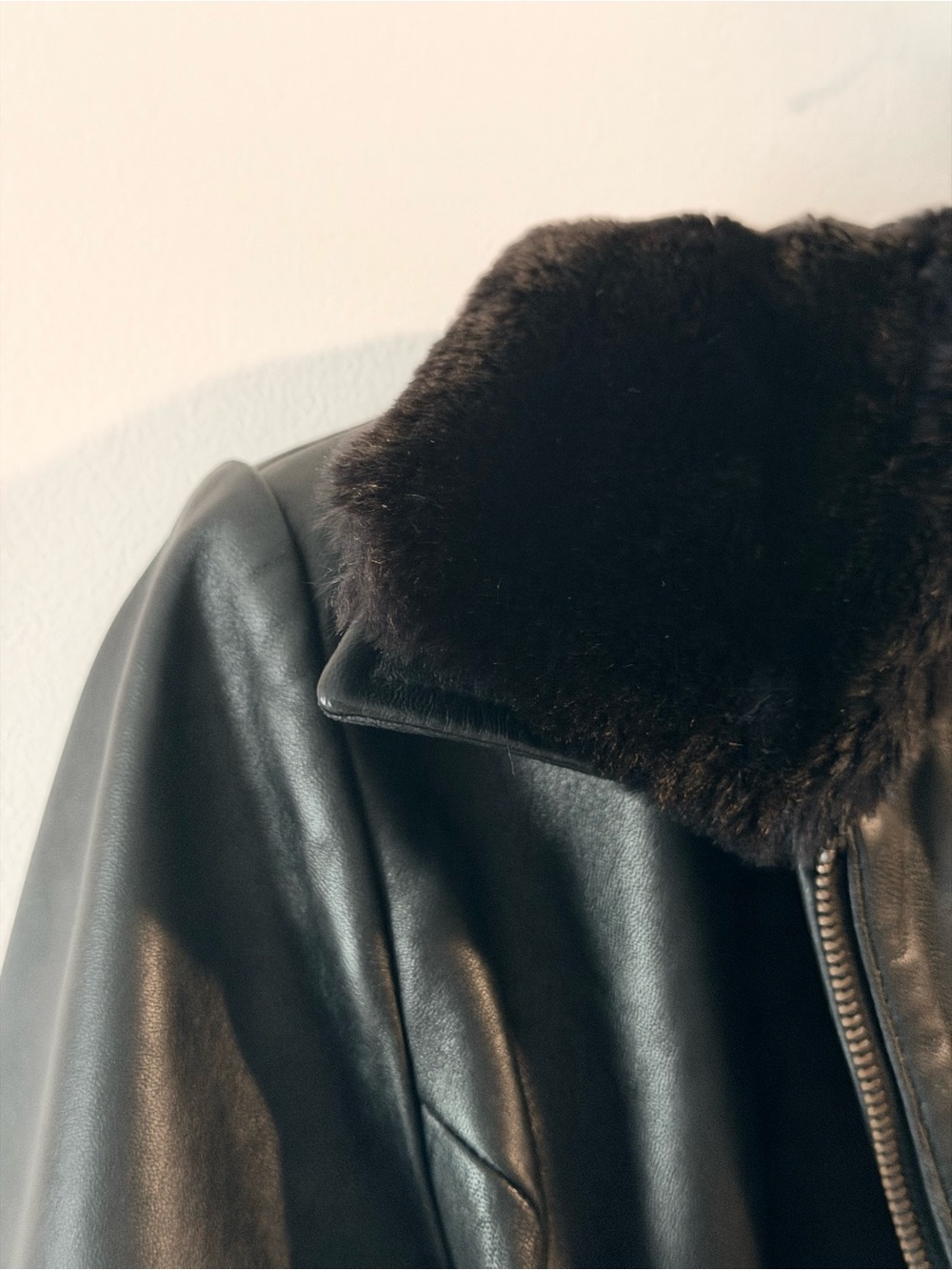 3X Black Leather Genuine Lamb Centigrade Jacket Faux Fur Collar QVC A41480 - Picture 2 of 12
